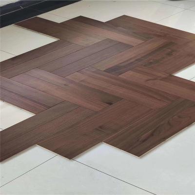 China Modern High Gloss Hardwood Herringbone Varnish Anti-scratch Black Walnut Composite Flooring Parket for sale