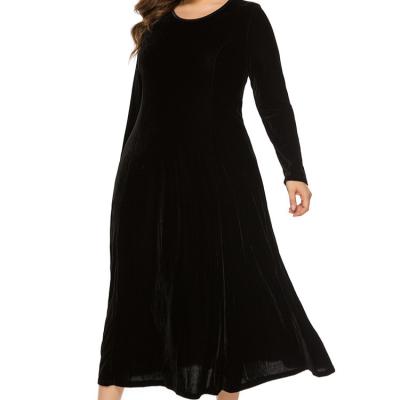 China 2021 new viable fashion black round neck long sleeve dress European plus size ladies slim dress for sale