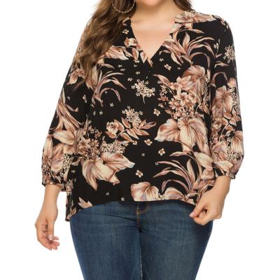 China Latest Product QUICK DRY Women's Deep V-Neck Long Sleeve Blouse, European Plus Size Printed Loose Blouse for sale