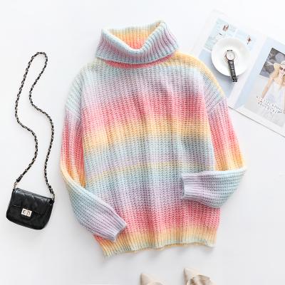 China Anti-wrinkle autumn and winter temperament sweater knit sweater rainbow women sweater for sale