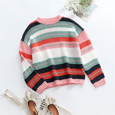 China 2021Y New Autumn Anti-wrinkle women's rainbow inter-color sweater stitching knit loose sweater women sweater for sale