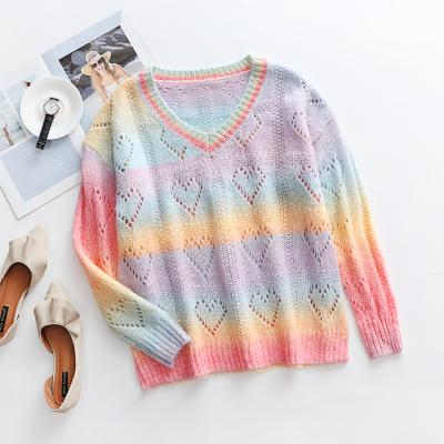 China Anti-Wrinkle Fall/Winter Amazon Rainbow V-Neck Sweater Women Knit Sweater Women's Sweater for sale