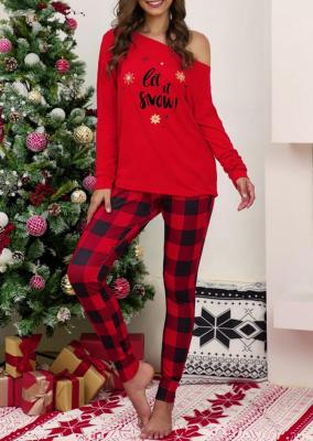 China Viable Christmas 2021 New Printed Letter Plaid Set Fashion Long Sleeve T-Shirt for sale