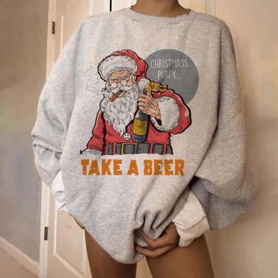 China 2021 New Christmas Viable Women Long Sleeve Printed Casual Round Collar Blouse Loose Hoodie for sale