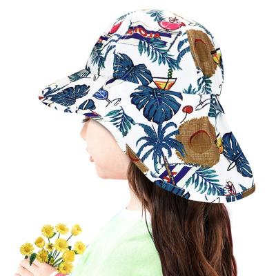 China UV Rays Protection And Big Neck Wave Adjustable Wholesale Kids Sun Hat With Big Brim Big Neck Fin Neck Sunshade Sunshade Bucket Children UV Wide Brim Hat for sale