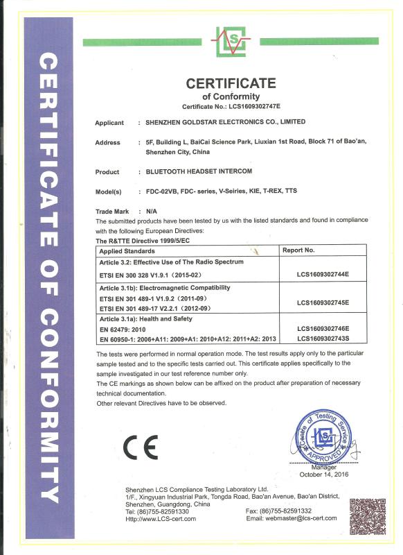 CE - Shenzhen Goldstar Electronic Co., Limited