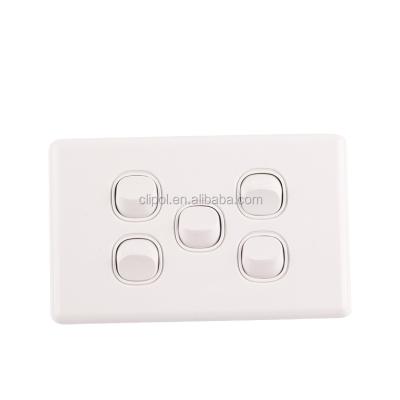 China Polycarbonate China Factory SAA Australian Electric Wall Switch 5gang 2 Way Wall Light Switch for sale