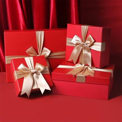 China Recycled Materials Custom size Chinese festive ribbon gift box with logo empty box for sale