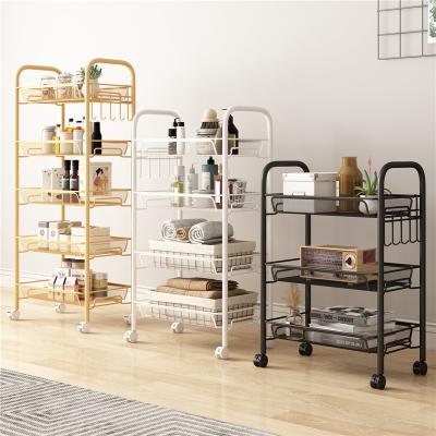 China DRM Sustainable Rolling Garden Utility Book Laundry Kitchen Storage Cart Steel Tiered Cart with FREE Wheels and Hooks for sale