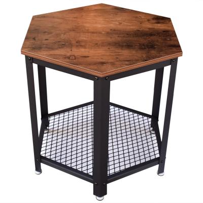 China DRM Industrial Rustic Hexagon End Table, Sofa Table Nightstand for Home, Industrial Side Table Snack Table for Living Room for sale