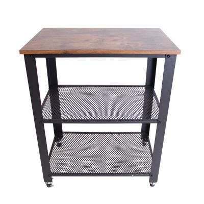 China Industrial Particleboard DRM Serving, 3-Tier Kitchen Serving Cart on Wheels with Storage, Wood Look Accent Furniture with Metal Frame for sale