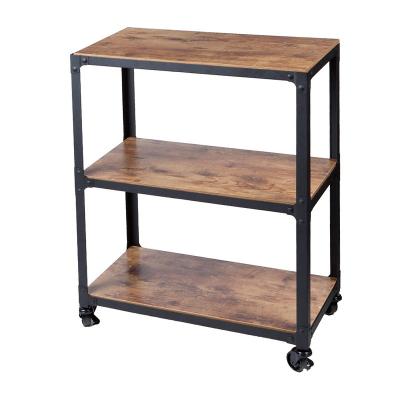 China Particleboard DRM Kitchen Serving Cart Storage Shelves, 3-Tier Kitchen Storage Shelves for Home and Office, Rustic Brown for sale