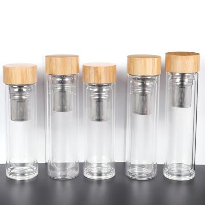 China 2020 Sustainable Products Double Wall Glass Alkaline Hydrogen Rich Water Generator Bottle With Bamboo Lids for sale