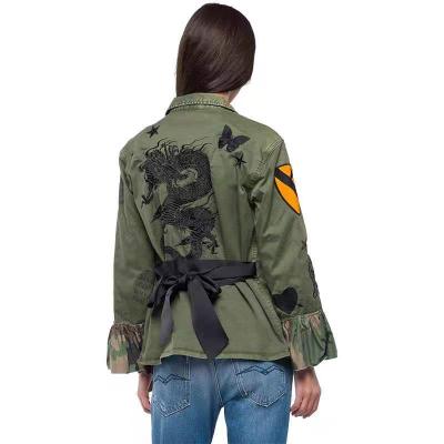 China Wholesale High Quality Women's Cheap Fashionable Green Camouflage Clothing Autumn Anti-wrinkle Long Sleeve Style Coat With Embroidered Dragon On The Back for sale