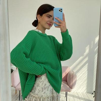 China Anti-Wrinkle 2021 Winter Style Oversized Tops Solid Green Loose Lady Shirt Sweater Base for sale