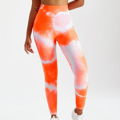 China Amazon Lady Tie Dye Peach Butt Yoga Panties Jacquard Weave Gaiters Fitness Pilates Pants Breathable Hot Lady for sale