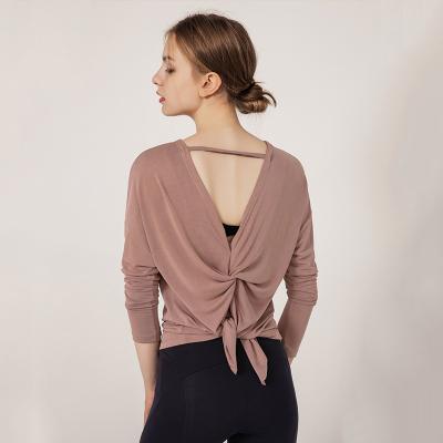 China Breathable Workout Tank Tops For Women Sports Wear Loose Fit Mesh Athletic Shirts Yoga Tops Sexy Backless Long Sleeve for sale