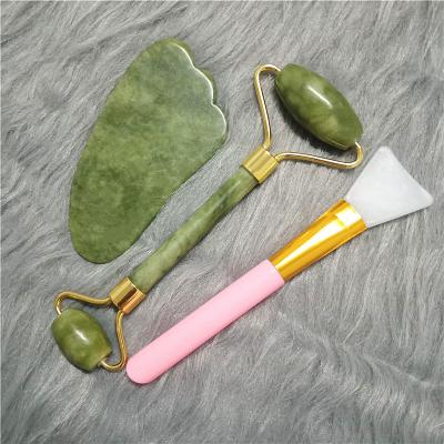 China Cool Holistic Skin Care Tools Facial Cosmetics Face Sculpting Tool JADE ROLLER GUA SHA SET 3 Pcs for sale