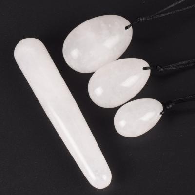 China 3pcs Fresh Natural White Jade Stick Vaginal Massage Ball of Yoni Eggs Pleasure and 1pc 11cm Magic Wand for Women Kegel Test Program for sale