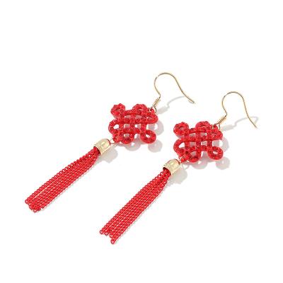 China Fresh Eternal Chinese Auspicious Crochet Earrings Chinese Style Good Luck Earrings Tassel Knot Bridal Love Earrings for sale