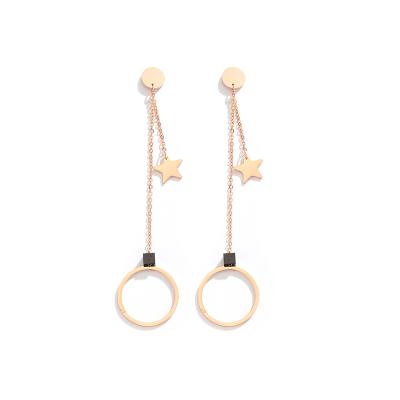 China Long Cool Titanium Steel Temperament Daisy Earrings Rose Gold Leaf Clover Tassel Earrings Anti Allergy Four Stud Earrings Women for sale