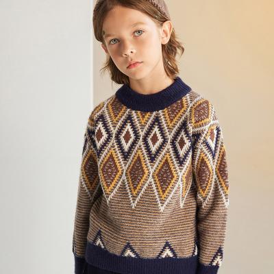 China 2022 Children's clothing rhombus jacquard retro boys casual sweater anti-shrink new design children's winter warm sweater for sale