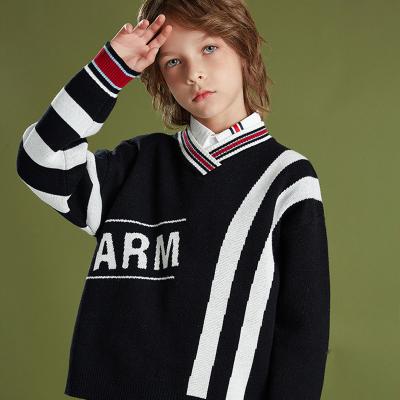 China 2022 New Custom Children's Classic V-Neck Long Sleeve Anti-Shrink Striped Knit Tops Thickened Sweater Warm Children's Clothing for sale