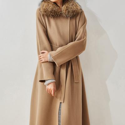 China Real Commuter Reversible European Women's Fashion Wool Handmade Coat Fox Fur Removable Collar Made in China lacing for sale