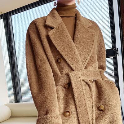 China Wholesale 2022High End Couture Plush Breathable Real Alpaca Hair Profile Winter Thickening Keep Warm Cashmere Coat for sale