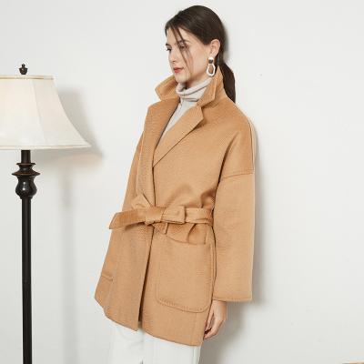 China Breathable High End Pure Cashmere Water Ripple Folder Paragraph Double Sided Cashmere Coat Stick Pocket Tie A Belt Women s Casual Wear for sale