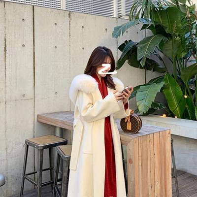 China New design winter fashion women's woolen coat reversible high-end custom made fox fur collar wool and handmade blends quality goods for sale