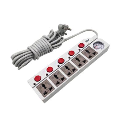 China Most African Home Market Commercial Way Extension 5 Way Switch Socket Power Outlet Electrical Outlet With Voltmeter for sale