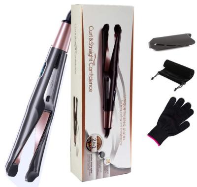 China Hotel Professional 2 in 1 Hair Curler Straightener in One Twist Curling Iron Flat Iron Ceramic Hair Curler for All Hair Types for sale