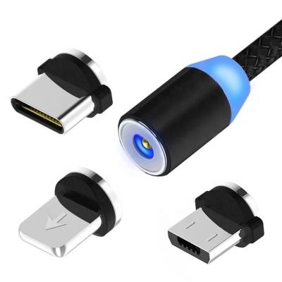 China Mobile Phone New 3 in 1 USB Cable Charger 2.4A 360 Degree Nylon Braided Magnetic LED USB Charging Cable for sale