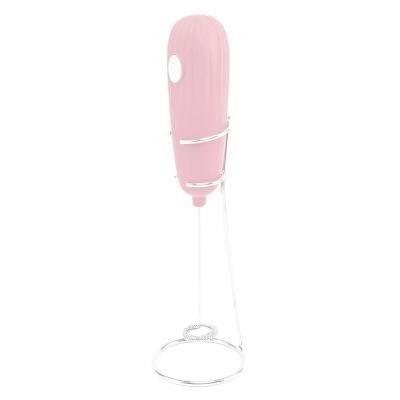 China Viable Pink Milk Frother Handheld Electric Beater Foamer Maker for Coffee Latte Hot Chocolate Egg Mixer with Stand for sale