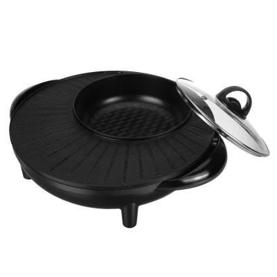 China Easily Cleaned 2 In 1 Pan For Party 220V Electric Pot Roasting Barbecue Multi Cooker Non-Stick Smokeless Hot Pan Electric Grill for sale