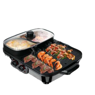 China Easily Cleaned Indoor Korean BBQ Grill With Hot Pot Electric 2 In 1 Pan Grill Machine Multifunction Hotpot Smokeless Smokeless BBQ Grill for sale