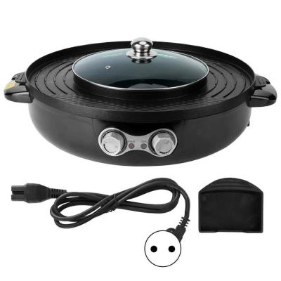 China Easily Cleaned Indoor Hot Pot With Electric Hot Pot Machine BBQ Grill Smokeless BBQ Frying Cooking Pan Kitchen Maker Multifunction for sale