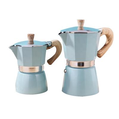 China Stocked Stovetop Aluminum Blue Color 3 Moka Pot Aluminum Coffee Cups for sale