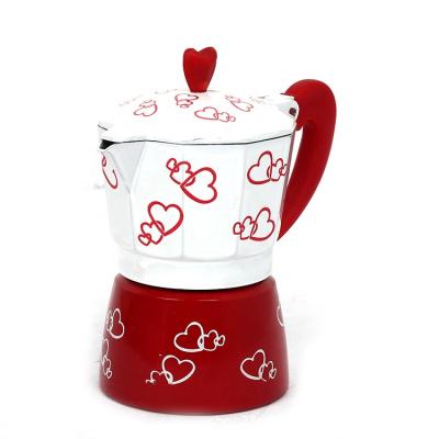 China Home Use Stocked Red Heart 6 Cups Aluminum Moka Pot Italian for sale