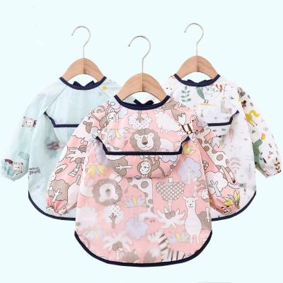 China Infant Baby Products TPU Anti-dirty Waterproof Feeding Baby Eating Children's Feeding Pouch Coverall Apron Cotton Long Sleeve Baby Shirt Bib for sale