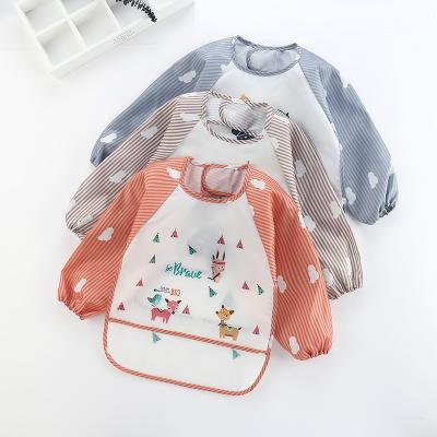 China Cute Waterproof Kid Girls And Boys Waterproof Polyester Long Sleeve Feeding Eating Kids Pouch Coverall Apron Shirt Bib For Baby for sale