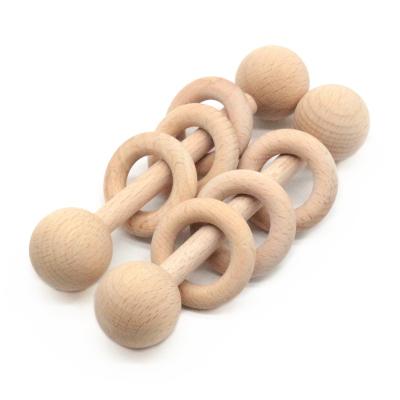 China Baby Chewing Teether Toys Baby Molar Rattle Beech Wood Teether Ring Grasping Clutching Shake Toy Montessori Organic Wooden Baby Teething Toys for sale