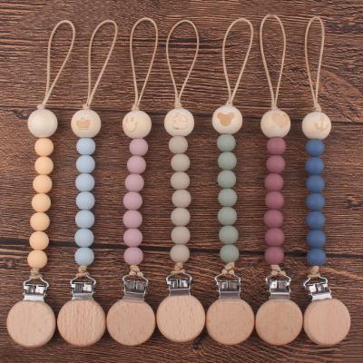 China BPA Free Pacifier Chain Chew Silicone Infant Teether Beads Custom Baby Chupetes Nipple Soother Soother Cut Wooden Clip Dummy Holder for sale