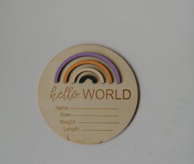 China CLASSIC Wooden Baby Opens Wooden Baby Growth Disc Hello World Rainbow Around Monthly Milestone Milestone for sale