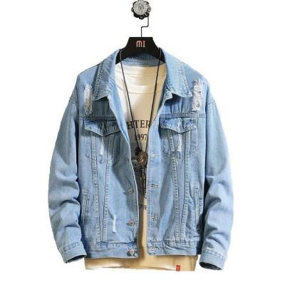 China Wholesale Custom Logo Blue Jean Jackets Plain Mens Denim Motorcycle Jacket Plus Size for sale