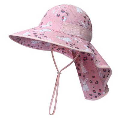 China Summer Protective Custom Printed Cotton Beach Sun Hat Kids Summer Shield Bucket Hats With String for sale