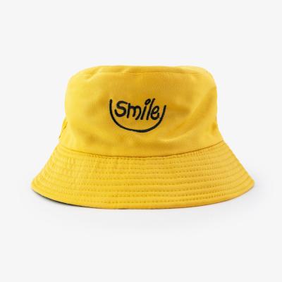 China Sun Protection Customized Logo Custom Blank Designer for Kids Bulk Smiley Face Embroidery Logo Reversible Bucket Hat for sale