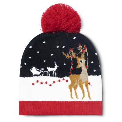 China Wholesale Fashion Winter Kids Christmas Hats LED Light Logo Beanie Hat Nonwoven Warm Knitted Customs for sale