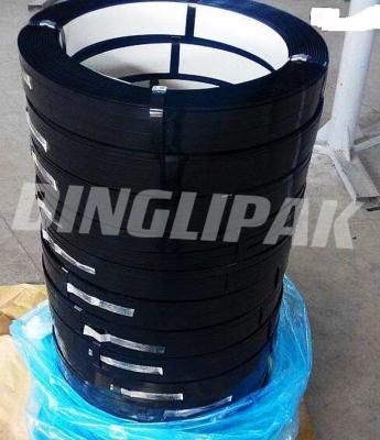 China Machine Packing Multiple Specifications 16/19/32 Black Paint Steel Tape Tie Wrapping Tape Roll Tape for sale